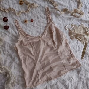 Vintage, Adonna, Blush Pink Lace-Trim Tank Top -size S/M